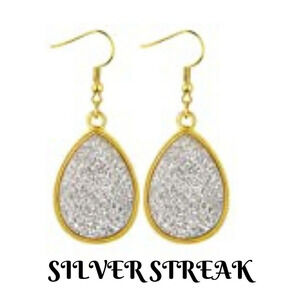 Dangle Sparkle Earrings Gold Silver Iridescent Shiny Earrings Drop Druzy Earring